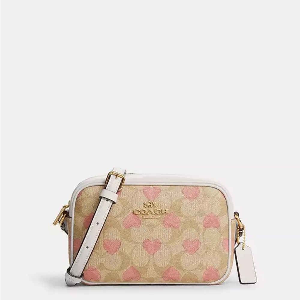 Brand New Coach Mini Jamie Camera Bag In Signature Canvas In Heart Print